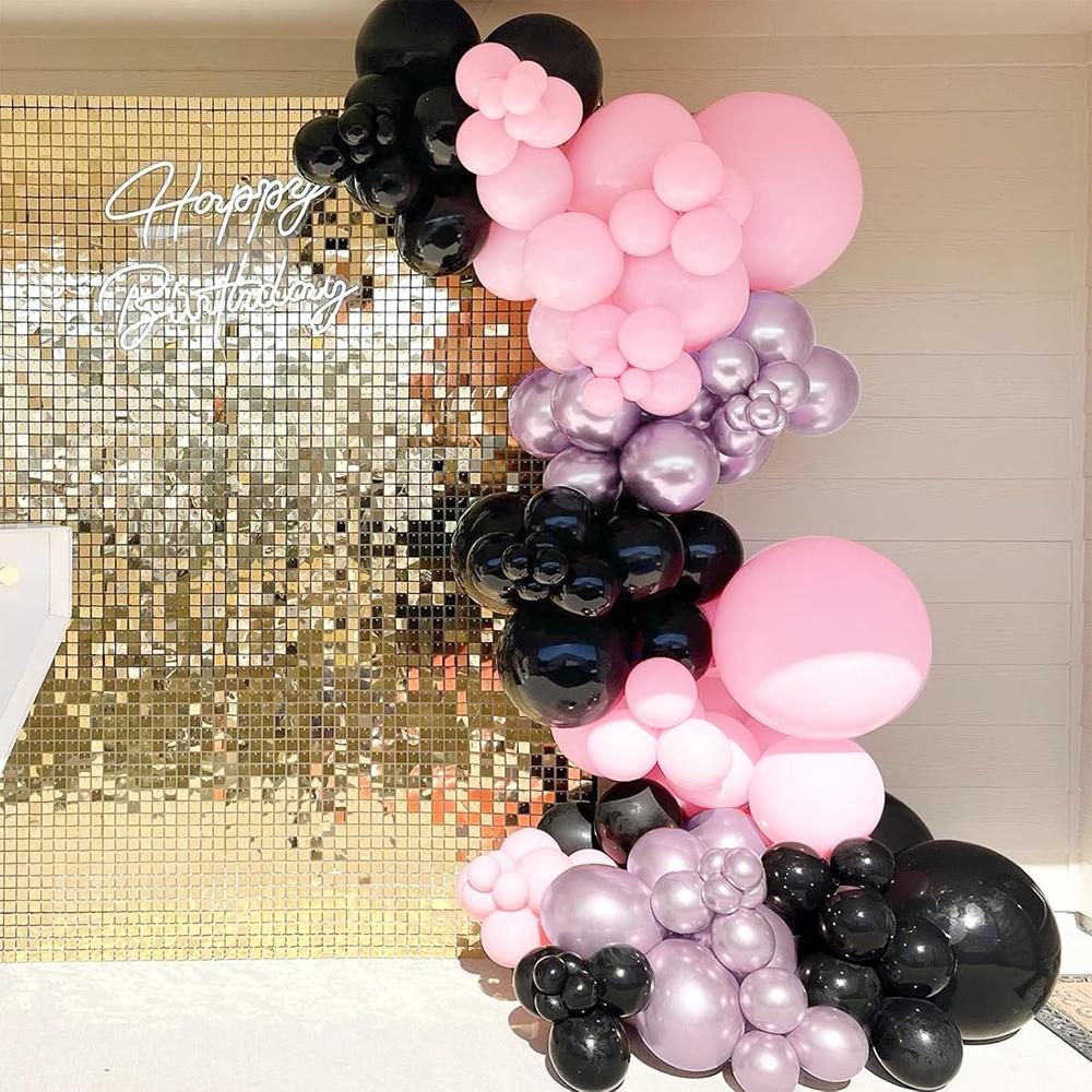 Black Pastel Pink Ballon Kit Metal Pink Balloons Garland Silver Explosion Star Foil Globos Baby Shower Birthday Party Decoration