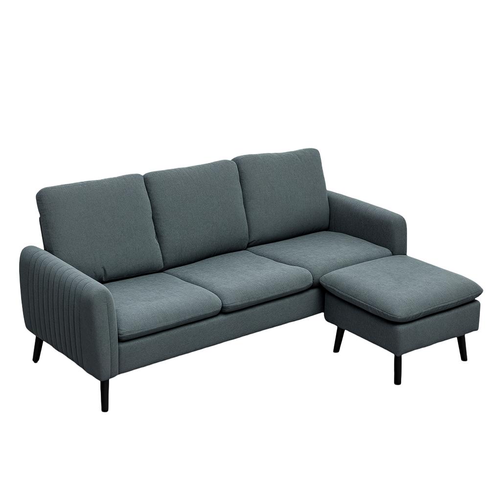 Corner Sofa 3 Seater Sofa With Footstool Fabric Cover L Shaped Couch Set Dark Gray