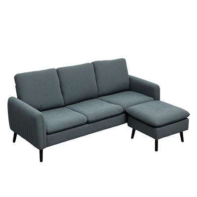 Corner Sofa, 3-seater with Footstool, Fabric Upholstery, L-shaped Set, Dark Grey