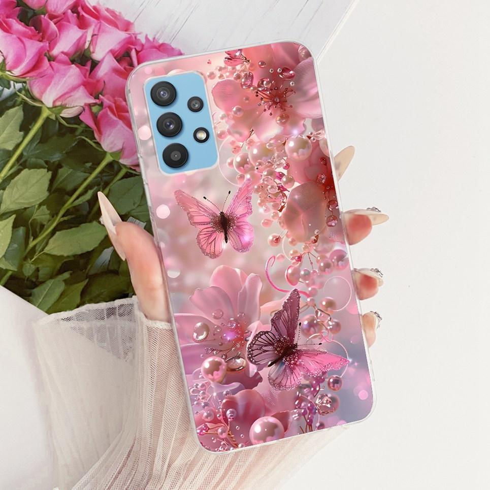 For Samsung Galaxy A32 4G 5G Samsung A33 5G A325F Phone Case Bow Pattern Colorful Butterfly Flower Soft Clear Silicone Casing