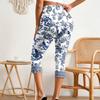 Women's Elastic Waist Casual Capri Pants Slim Fit Cropped Trousers with Side Slits and Geometric Pattern Design for Everyday Wear