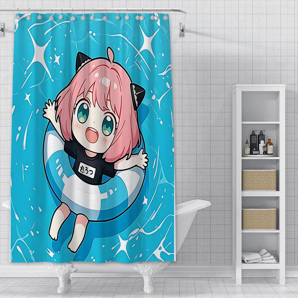 Tenda da Doccia Impermeabile Tessuto Poliestere Pittura Tende Colorate Anime Spy x Familys Carino Gaming Casa Decorazione Bagno Con Gancio