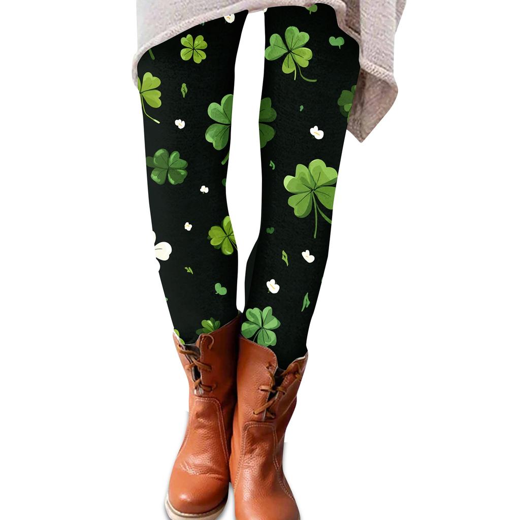 Frauen St. Patrick Print Stretch Weiche Leggings Lässig Haus Schlafbekleidung