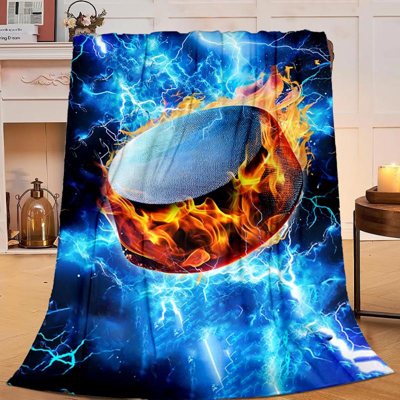 1PC Flaming Football Artwork Flannel Blanket Gift, Suitable for Both Men And Women, Soft Ideal for Beds And Sofa, Birthday Or Christmas Gift