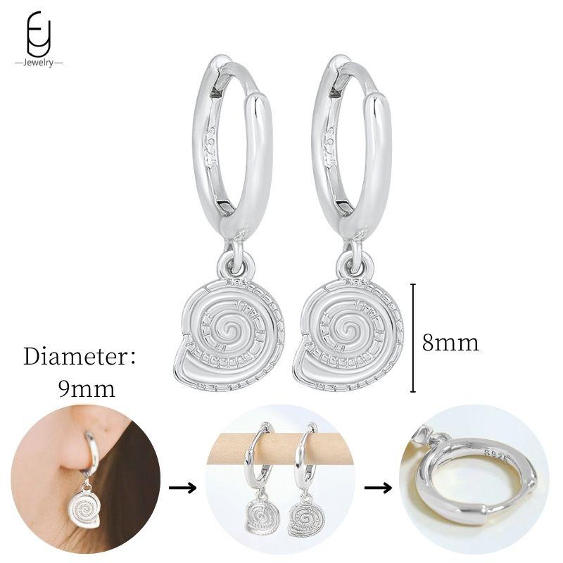 925 Sterling Silver Needle Vintage Heart/Shell Pendant Earrings Round/Square Plate Hoop Earrings for Women Party Fashion Jewelry