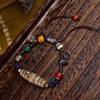 Tibetan Vintage Yak Bone Silver Inlaid Multi-Gem Dzi Bead Adjustable Bracelet