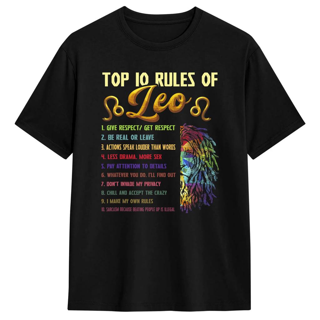Leo Zodiac Birthday Gift Top 10 Rules Of Leo Gift Funny TShirts Funny Tees Short Sleeve Round Neck T-Shirts Pure Cotton Tops
