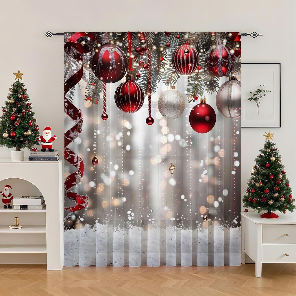 Holiday Christmas Themed Printed Curtain Digitally Polyester Suitable Living Room Bedroom Kitchen Decoration Single Panel Made Of With Rod Pocket