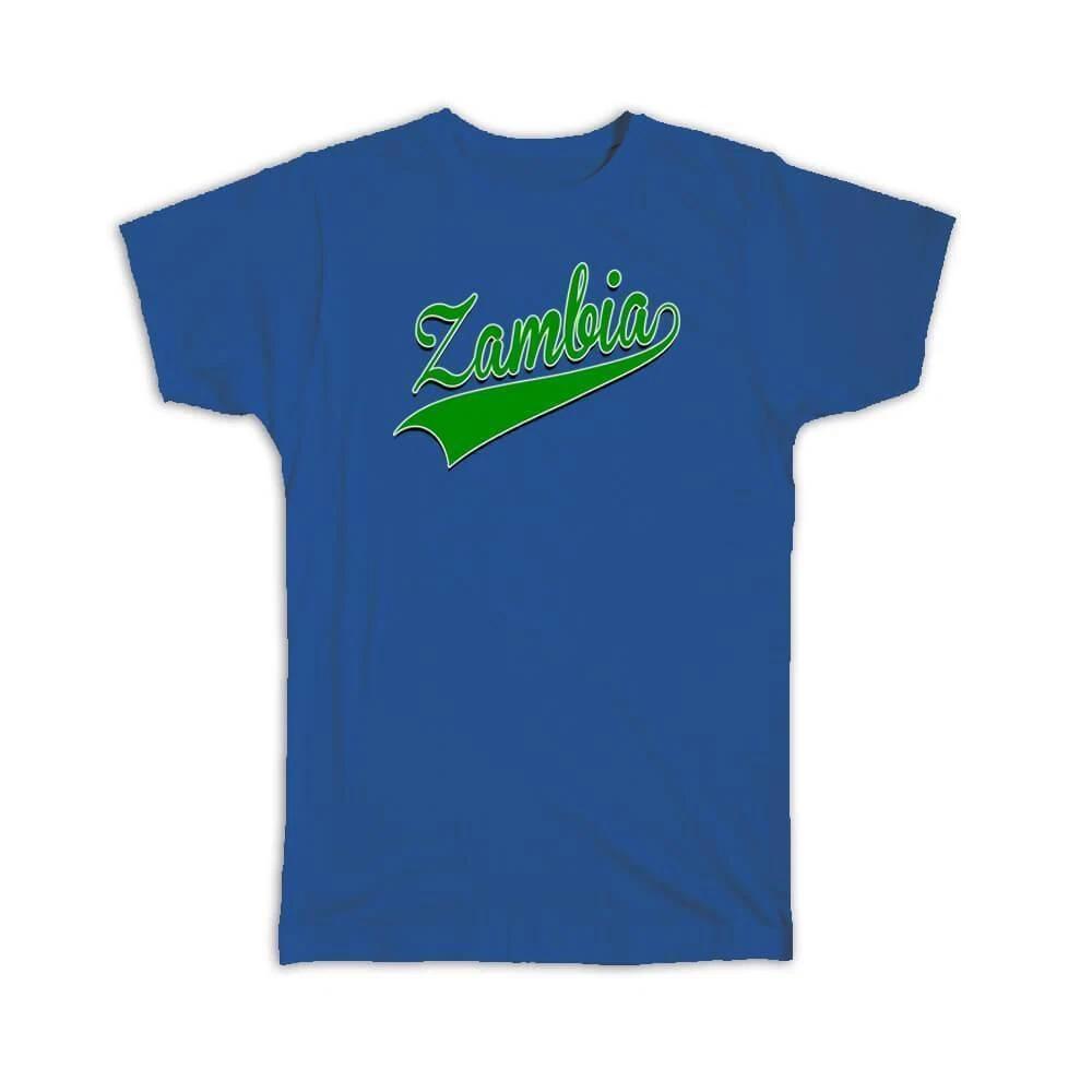 Gift T-Shirt : Zambia Flag Varsity Script Baseball Beisbol Country Pride Zambian M