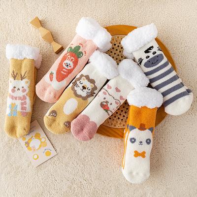 Lamb Fleece Floor Socks Children'S Medium Tube Socks Autumn And Winter Fleece Thickened Warm Home Coral Fleece Sleep Confinement Socks