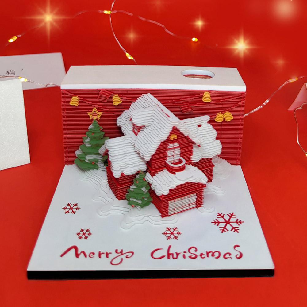 Christmas Village House 3D Memo Pad Aesthetic Desktop Holder Paper Pad Winter Carving Holiday C U0W6