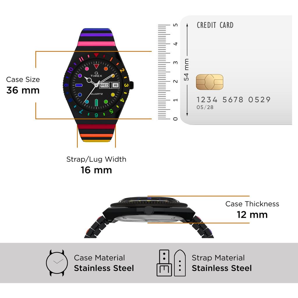 TIMEX Watch TW2V65900 Unisex Timex Q Rainbow Black [Parallel Import]