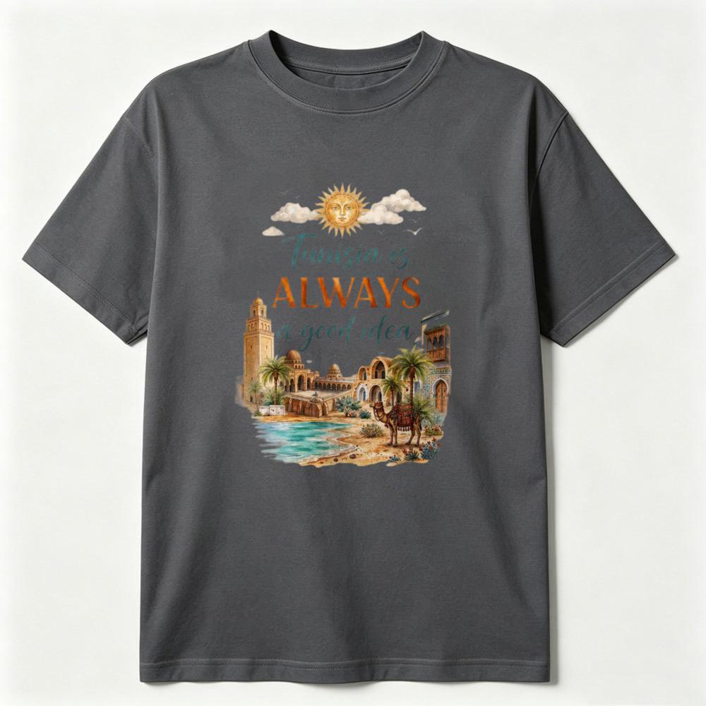 Vintage Tunisia Travel T-Shirt Tunisia Is Always A Good Idea Printing Shirt North African Summer Tee Retro Unisex Cotton Tops