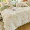 A Type Small Fresh Four-piece Set Ins Household Bed Sheet Quilt Cover Washed Cotton Double-layer Yarn Quilt Cover Bedding Three-piece Set