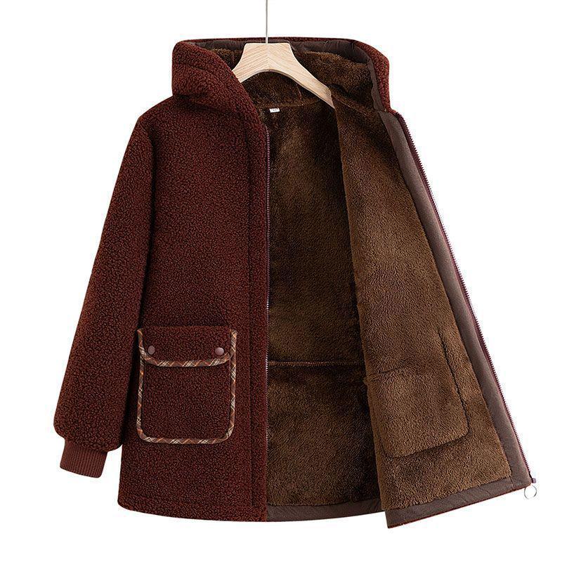 Mom's Winter Lambswool Cotton Jacket with Fleece for Middle-Aged and Elderly