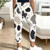 Women Plus Size White Abstract Printed Jogger Pants Drawstring Waist Side Pockets Cuffed Ankle