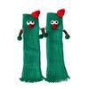Christmas Holiday Leg Covers 3D Santa Hat Doll Magnetic Hand Holding Leg Warmers Socks with Big Curious Eyes for Women