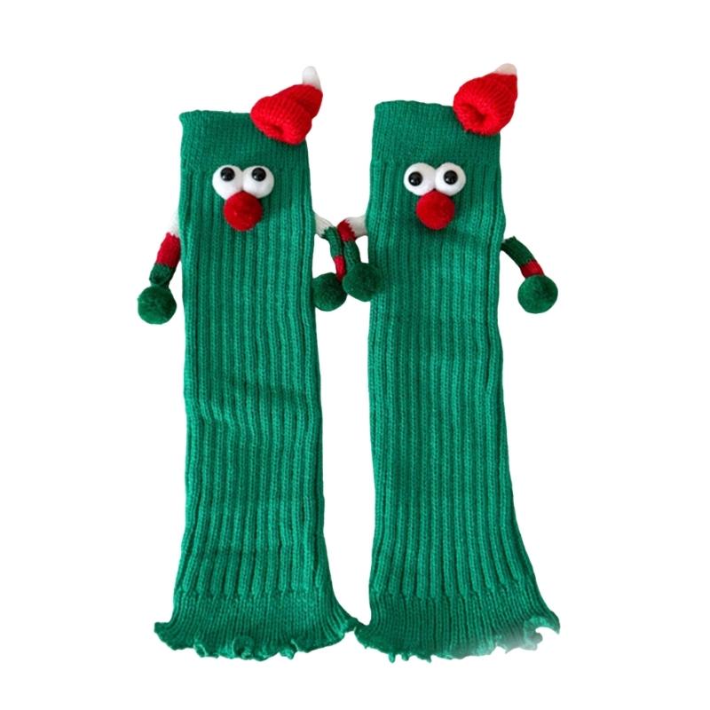 Christmas Holiday Leg Covers 3D Santa Hat Doll Magnetic Hand Holding Leg Warmers Socks with Big Curious Eyes for Women