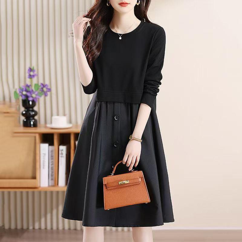 Loose fashion dress fake two long sleeves new large size women's clothing medium and long splicing slim skirt