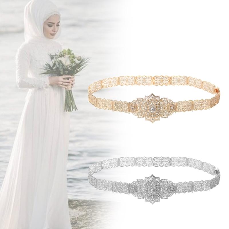 Traditional Hollowed Out Belt Moroccan Caucasus Robe Belt Antique Waistband for Wedding Rhinestones Carving Corset Belt