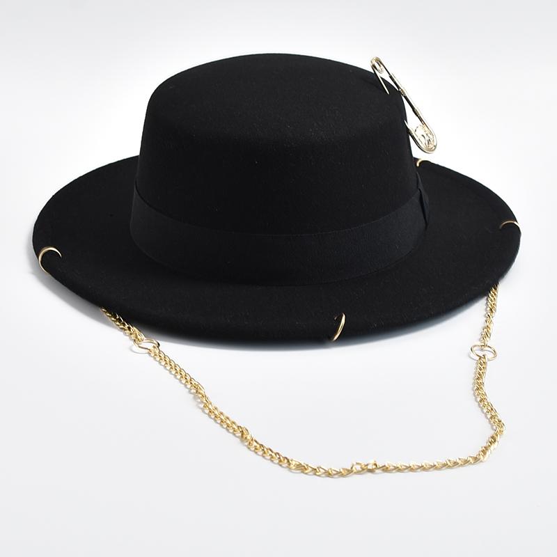 Nuovo Design Moda Cappello Fedora Per Donne Uomini Decorazione Catena Metallica Cappello Jazz Party Cappellini da Chiesa