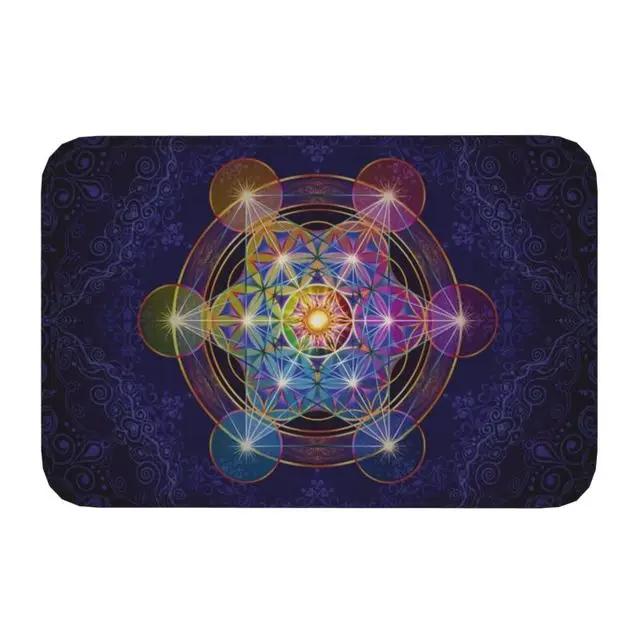 Flower of Life In Lotus Mandala Front Entrance Doormat Sacred Geometry Meditation Anti-Slip Bathroom Mat Room Floor Mat 40x60cm