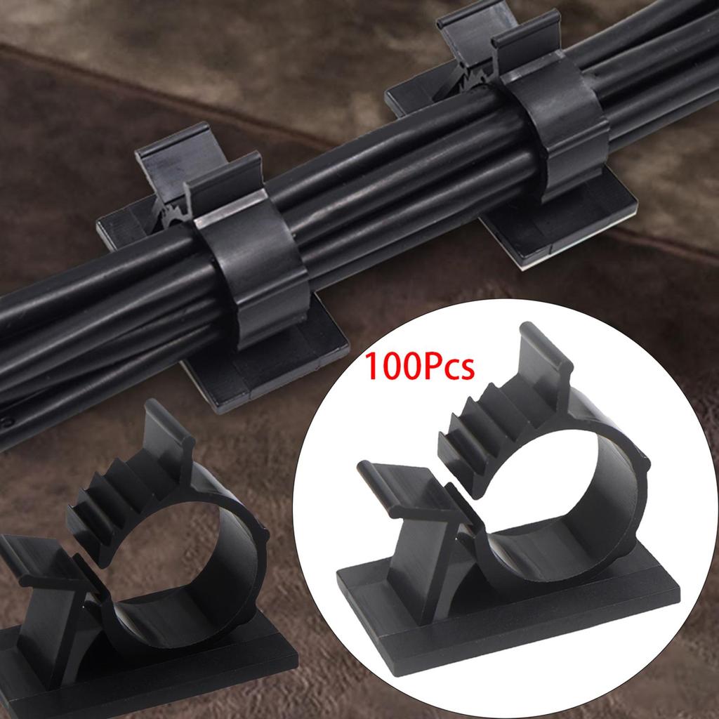 100 Pieces Cord Holder Organizer Punch Bases Mount for Home Office , Black, 13mm-16mm