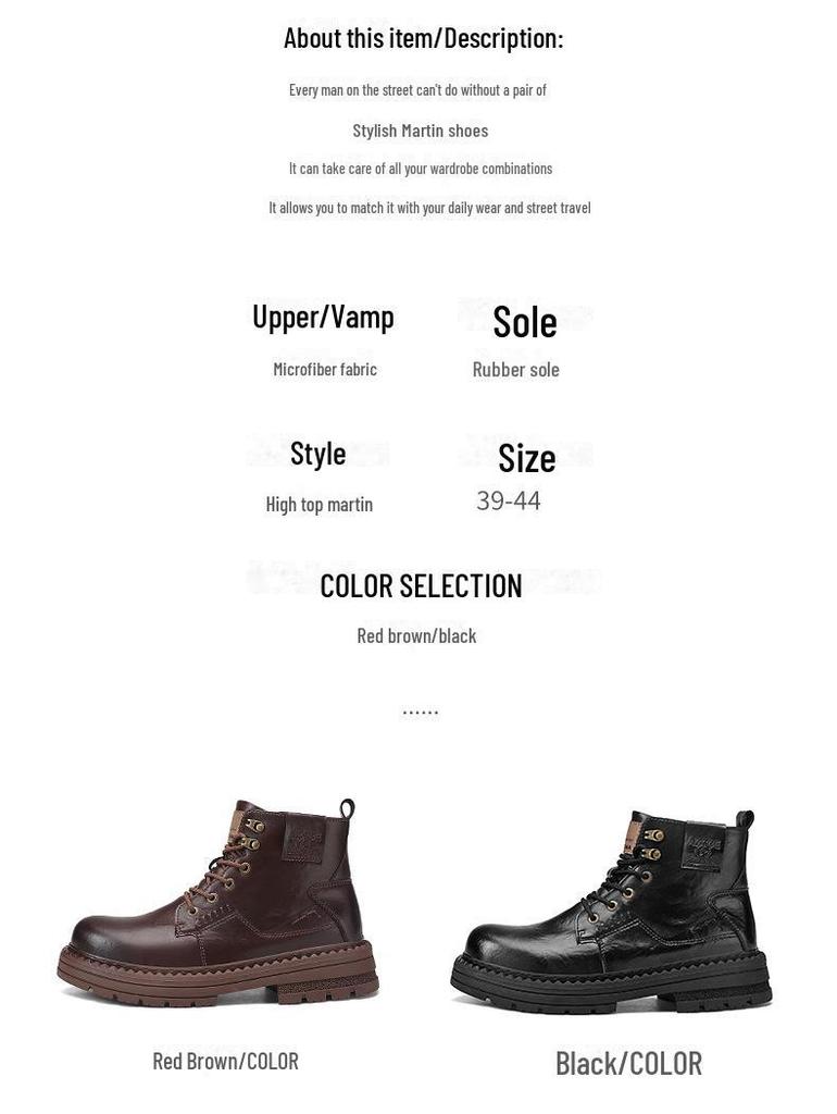 Men's Retro High-Top Martin Boots – Lightweight, Breathable, British Style Motorcycle and Work Boots for Autumn/Winter.