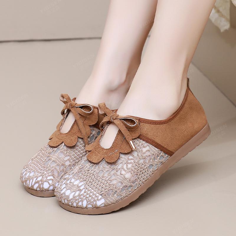 Fashion Women's Lace Mesh Fisherman Sandals Fashion Breathable Slip-On Platform Shoes Lightweight Non-Slip Rubber Sole Casual Summer
