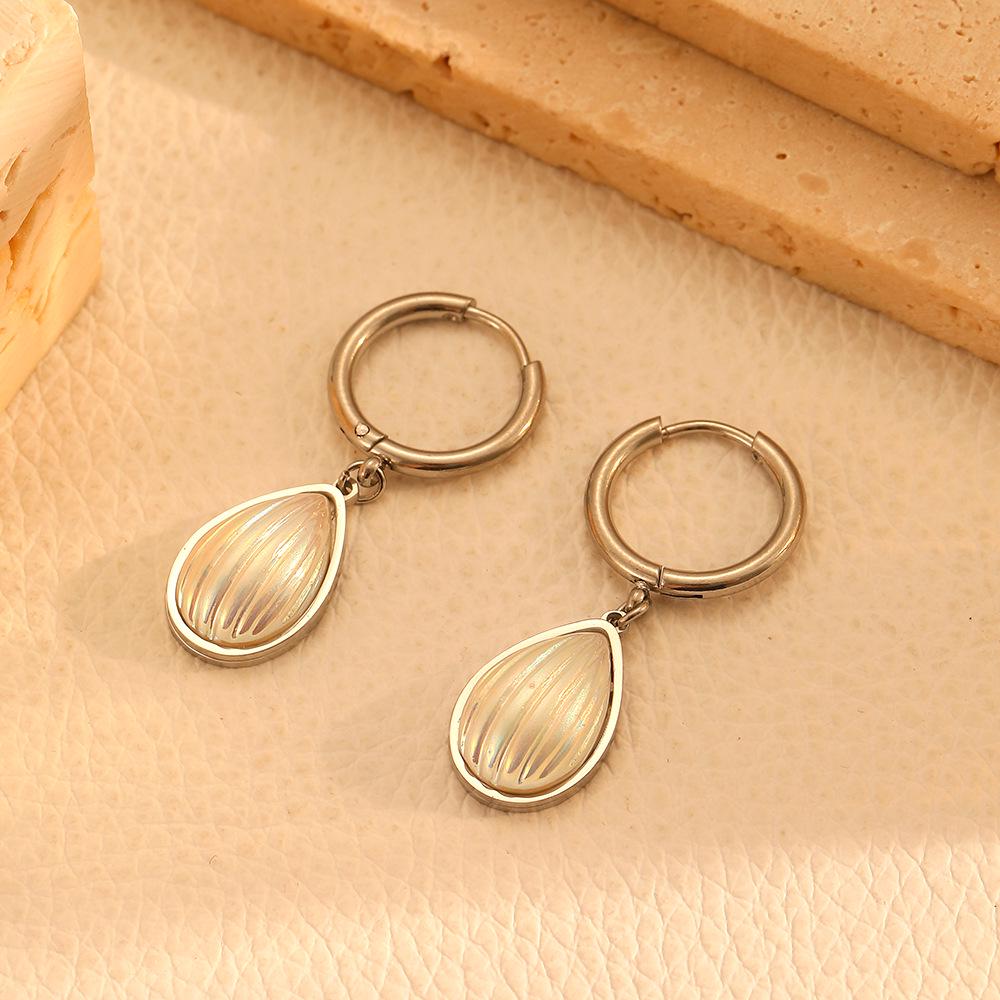 Cross-border Style Stainless Steel Water Drop Shell Double Layer Necklace Set in 18k Colorfast Titanium Steel