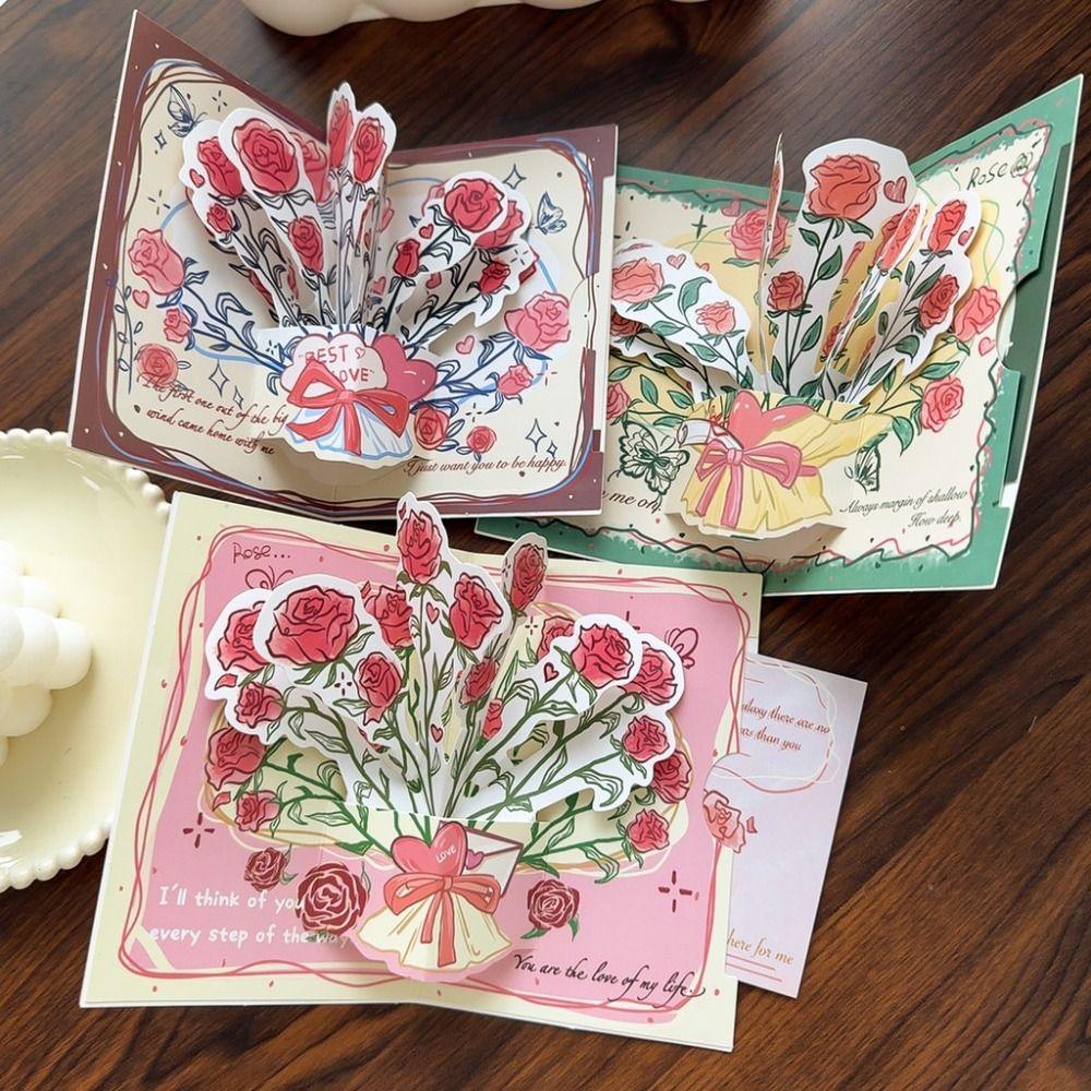 Pop Up Love Greeting Card Rose Blessing Card Romantic Valentine's Day Card  Wedding Invitations