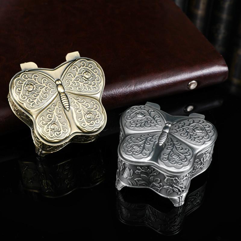 Elegant Zinc Alloy Jewelry Box With Butterfly Pattern For Weddings And Gifts