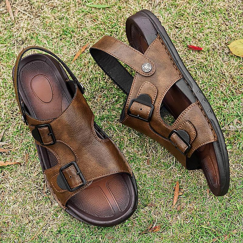 Fashion Luxury Brand Summer Comfort Sandals Men's Outdoor Casual Dual-purpose Slippers Genuine Leather Non-slip Breathable Beach Sandals