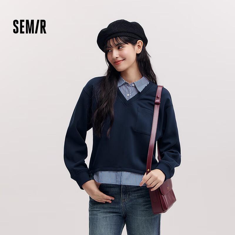 

Semir Women s Striped Lapel Fake Two-Piece Sweatshirt S