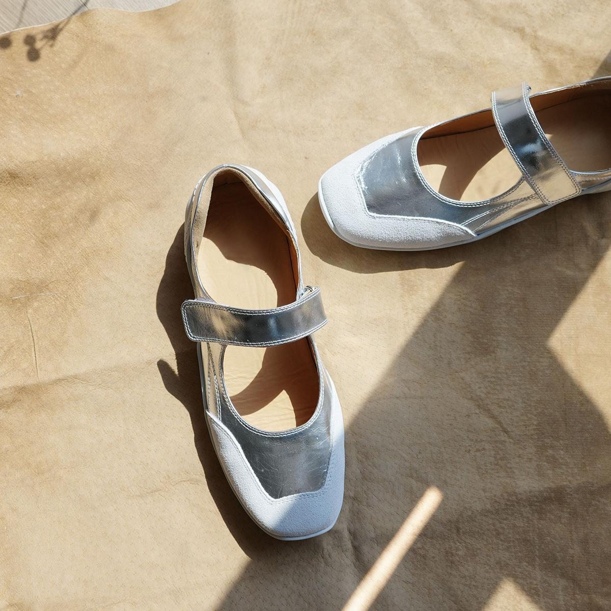 

Cowhide version~ Fashion sports ballet shoes women s platform Velcro Mary Jane shoes soft sole niche casual single shoes 35