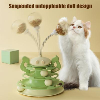 Turntable Cat Toy 3-Tier Roller Track Cat Tower Toy with Feather And Balls Interactive Cat Puzzle Feeder for Indoor Cats