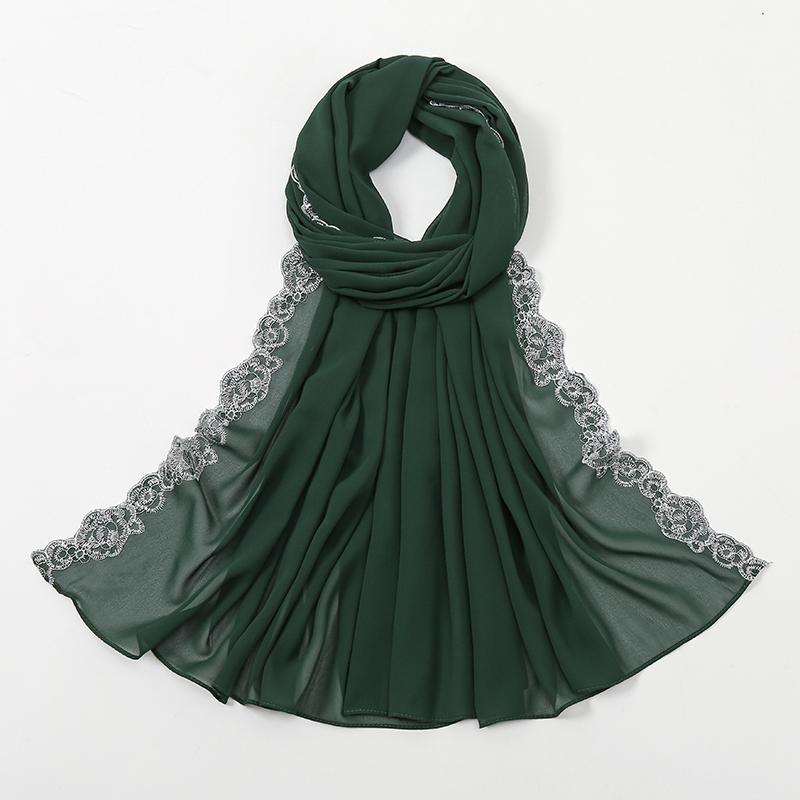 Einfacher Spitzenschal Bubble Chiffon Hijabs für Frauen Einfarbige Bestickte Schals Chiffon Muslimischer Frauenschleier Eid Abaya Frau Turban