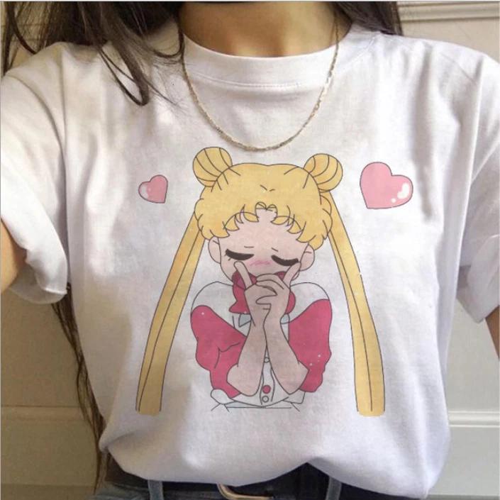 90s Anime Sailor Moon Retro Graphic T Shirt Summer Cotton Unisex Women Tee Streetwear Casual Trend Short Sleeve Hip Hop Top