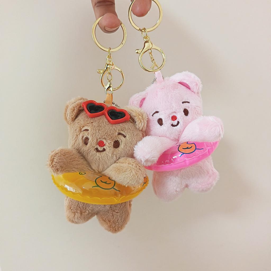 Cute Cute Swimming Circle Butter Bear Pendant Cartoon Plush Toy Bear Doll Bag Hanging Keychain Doll