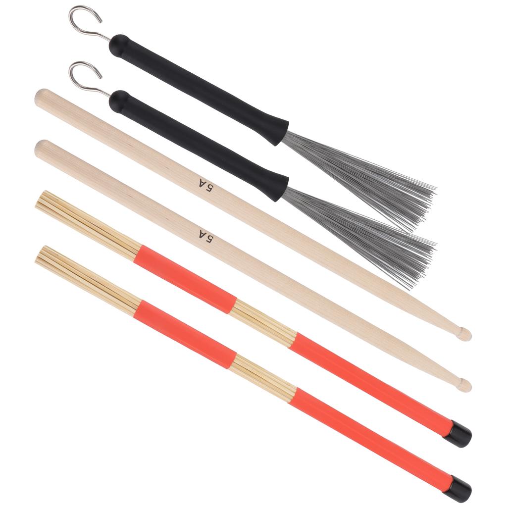 Drum Sticks Set 5A Classic Maple Rod Instrument Accessory with Retractable Brushes for Jazz