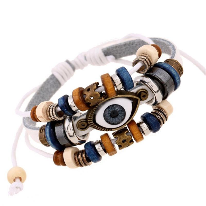 Vintage Beaded Eye Bracelets Multi-Layer Leather Rope Adjustable Bracelet Unisex Jewelry Accessries Gifts