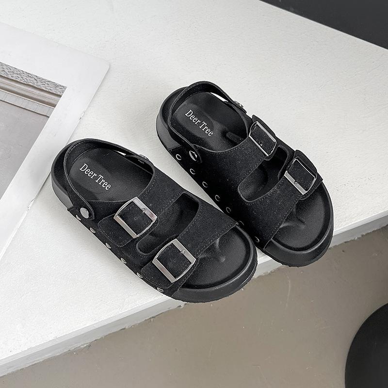 Casual Retro Platform Slippers Women's 2025 Summer New Outer Wear Fashionable Versatile One-word Drag Bokensha Sandals