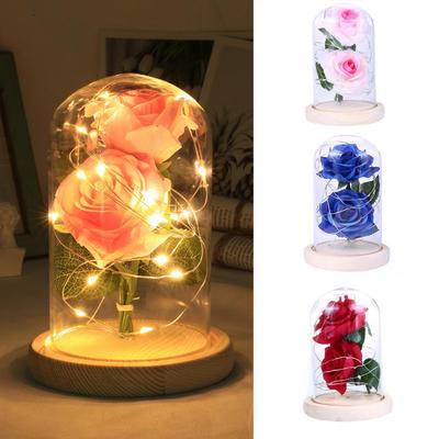 Immortal Forever Rose Flower Preserved Fresh Led Light Glass Artificial Rose Led Glass Bottle Lamp Night Light Home