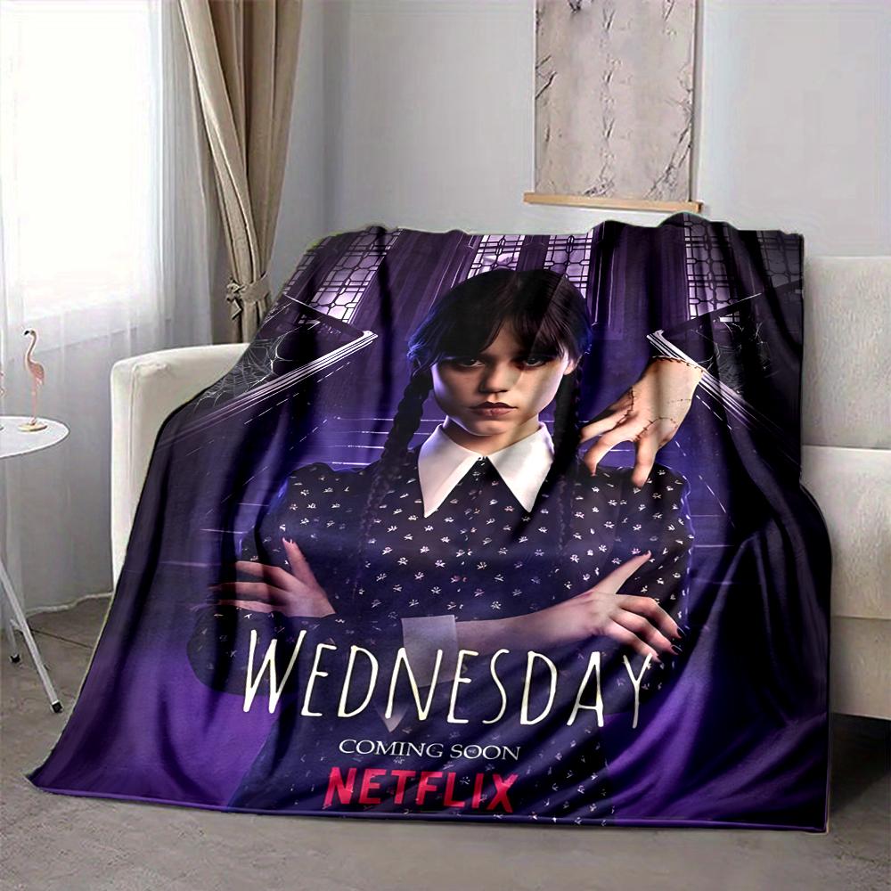 1Pc Wednesday Addams Returns Flannel Blanket, Soft And Comfortable, Casual Warm, Camping Travel, Christmas, Halloween Xmas Gift L1174