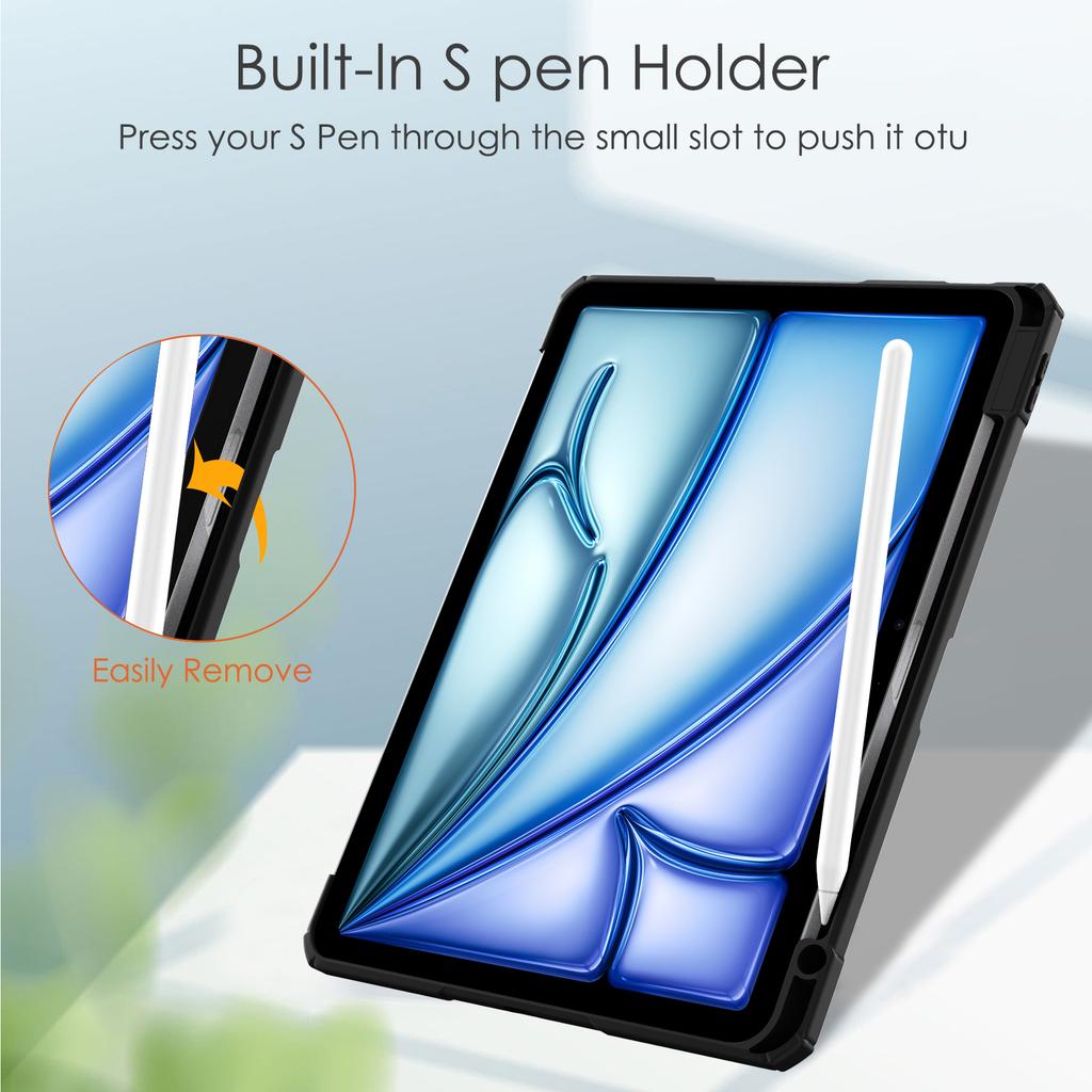 For iPad Air 11 (2025)/(2024) Clear Case PU Leather Auto Wake Sleep Protective Cover with Pen Slot