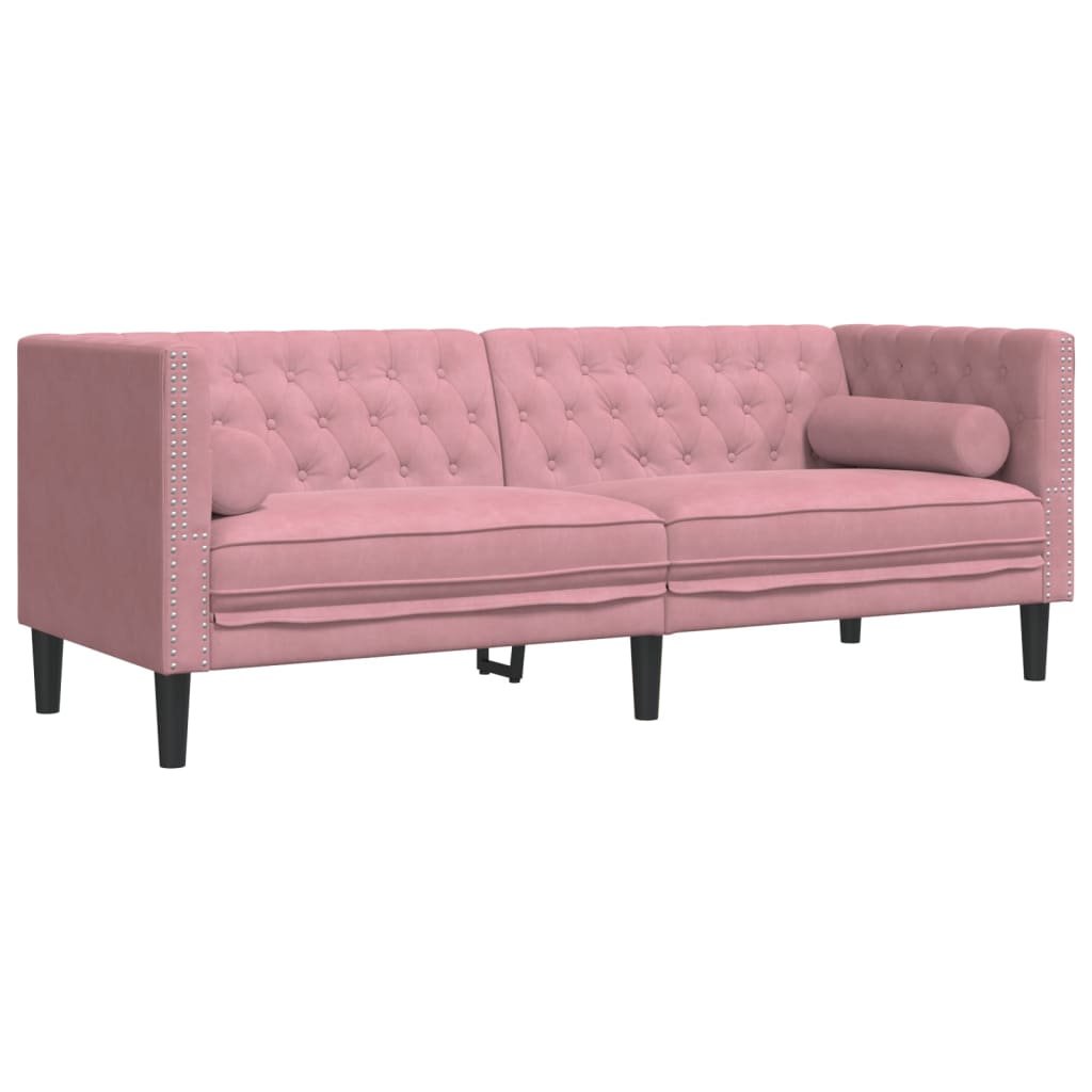 Vidaxl Chesterfield Sofa with Rollers, Three-Seater, Pink, Velvet