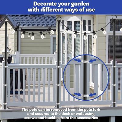 Yousheng String Light Pole 10 Ft Coated Metal Pole with Fork Outdoor Light Pole with Spikes String Light Holder for Patio Deck Garden Wedding Party