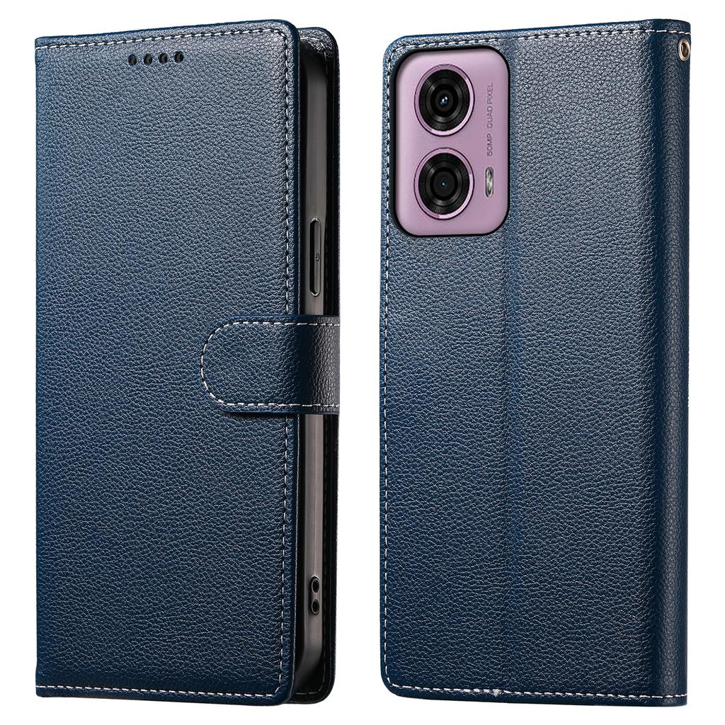 Stand Case for Motorola Moto G24 4G/G04 4G Litchi Texture Leather Wallet Phone Cover Magnetic Snap