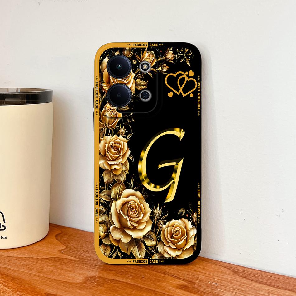 Per Cover Telefono Redmi 15C 4G 5G Fiori Nome Lettere Morbida Silicone Liquido Custodia a Protezione Totale Per Redmi 15 C Alloggiamento Antiurto