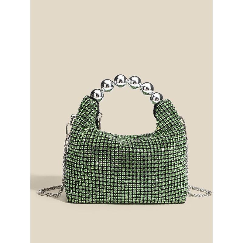 New round bead handbag inlaid brick women's fashion versatile diamond chain rhinestone shoulder bag messenger dinner bag